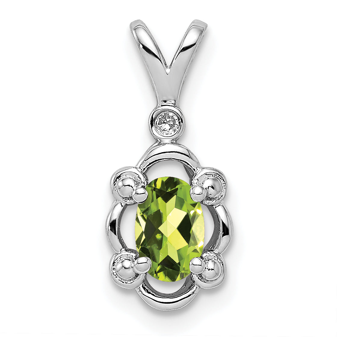 Sterling Silver Rhodium-plated Peridot & Diam. Pendant