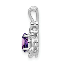 Sterling Silver 925 Rhodium-Plated Amethyst & Diamond Pendant – Polished Oval Design