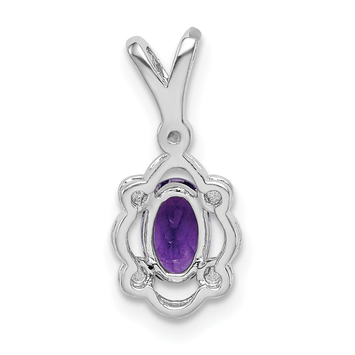 Sterling Silver 925 Rhodium-Plated Amethyst & Diamond Pendant – Polished Oval Design