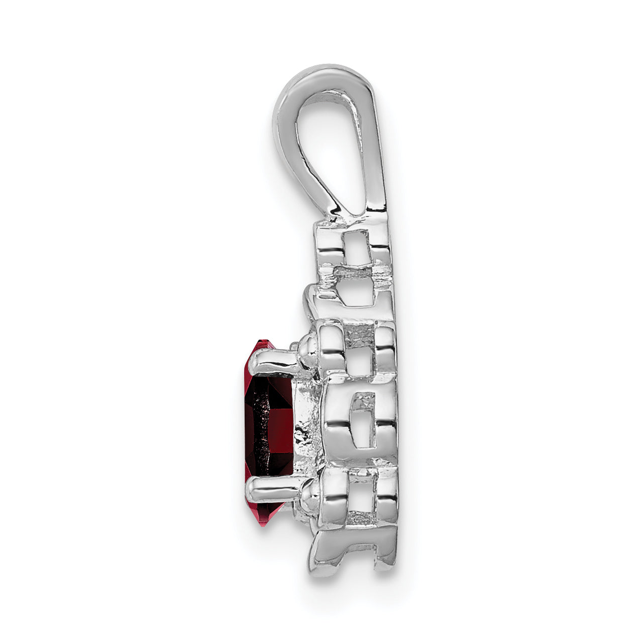 Sterling Silver Rhodium-Plated Garnet and Diamond Pendant Elegant January Birthstone