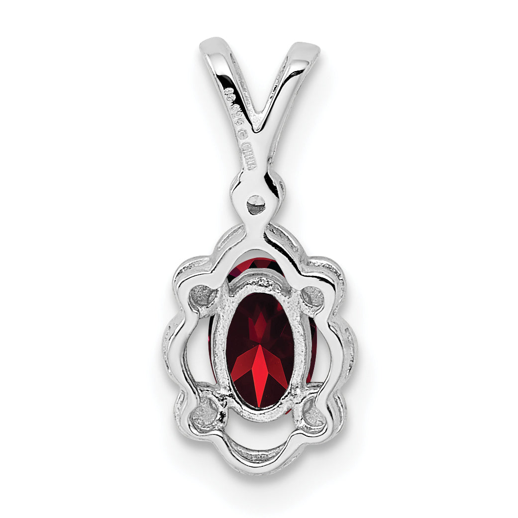 Sterling Silver Rhodium-Plated Garnet and Diamond Pendant Elegant January Birthstone