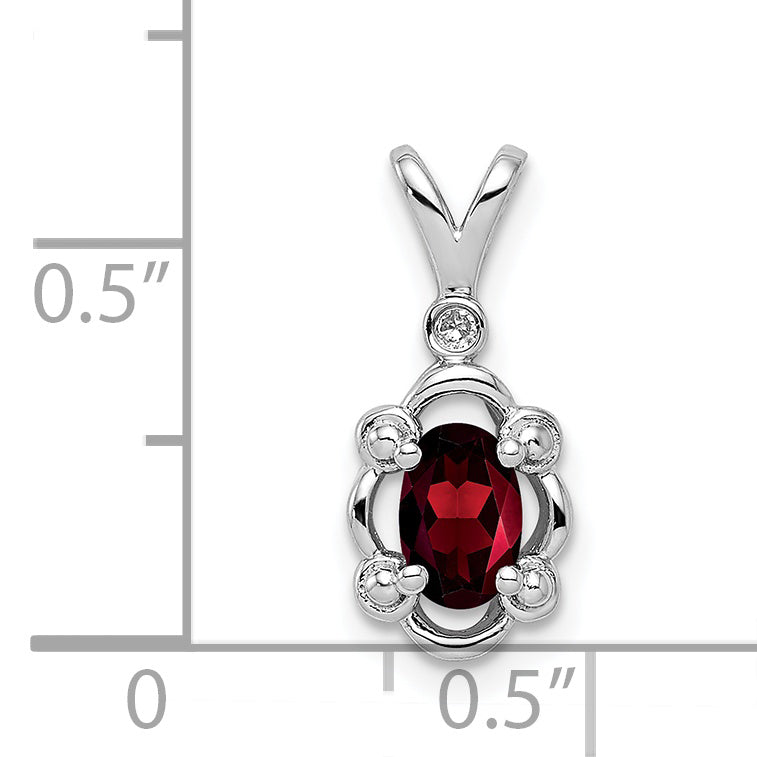 Sterling Silver Rhodium-Plated Garnet and Diamond Pendant Elegant January Birthstone