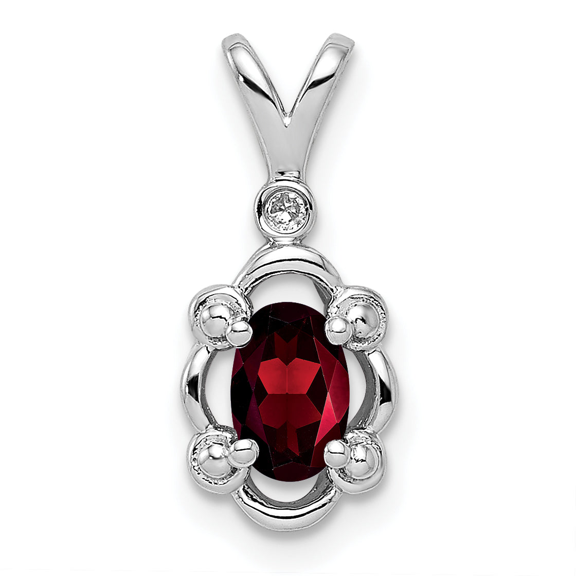 Sterling Silver Rhodium-plated Garnet & Diam. & Diam. Pendant