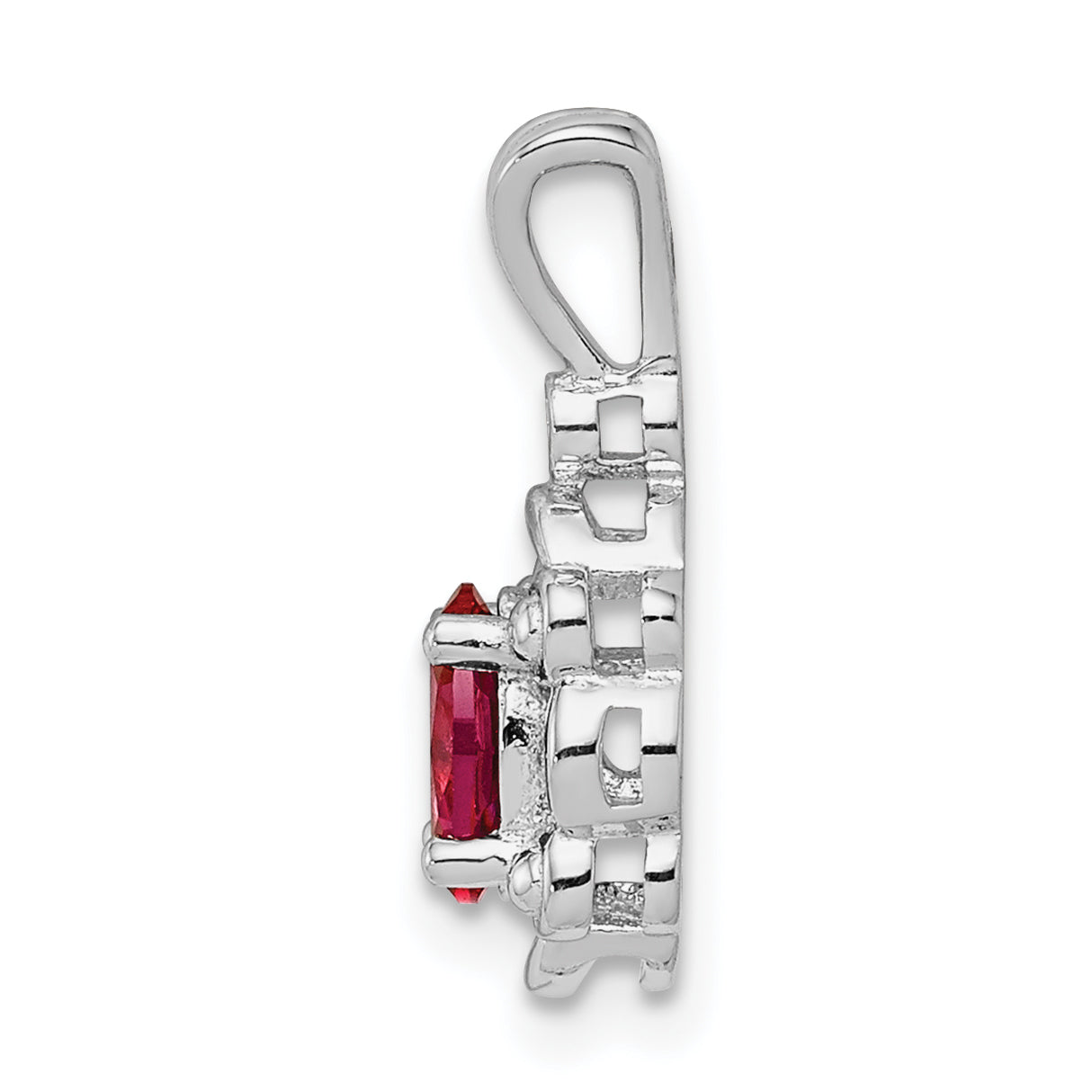 Sterling Silver Rhodium-Plated Pendant with Lab-Created Ruby & Diamond  Polished Elegant Design