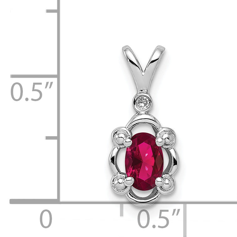 Sterling Silver Rhodium-Plated Pendant with Lab-Created Ruby & Diamond  Polished Elegant Design