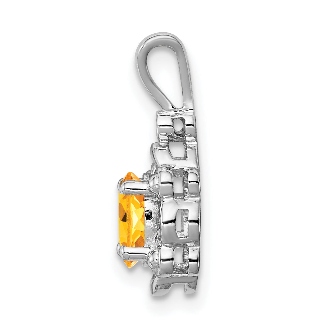 Sterling Silver Citrine & Diamond Pendant with Rhodium-Plated Polished Finish