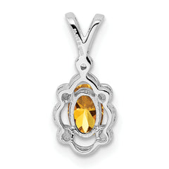 Sterling Silver Citrine & Diamond Pendant with Rhodium-Plated Polished Finish