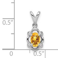 Sterling Silver Citrine & Diamond Pendant with Rhodium-Plated Polished Finish