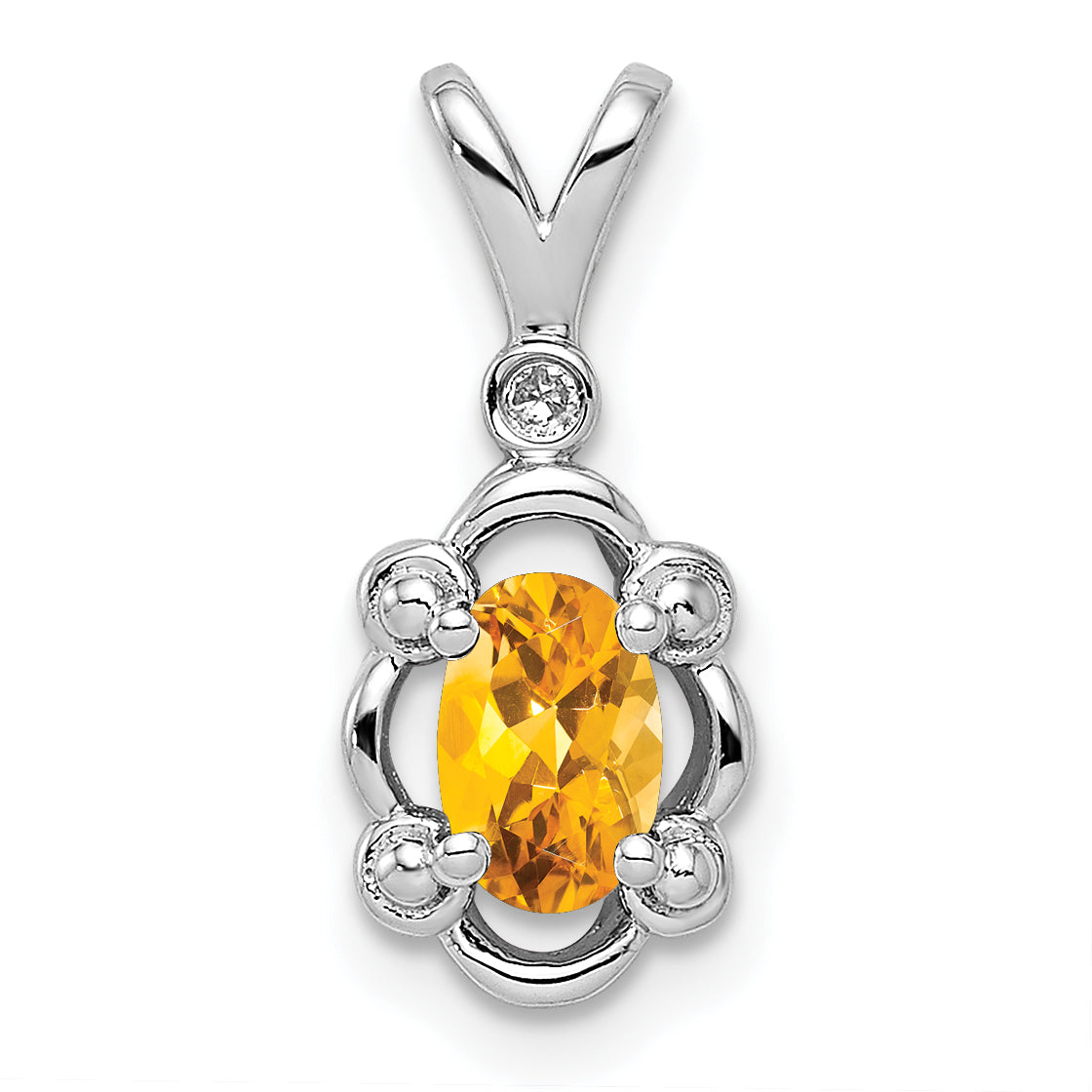 Sterling Silver Rhodium-plated Citrine & Diam. Pendant