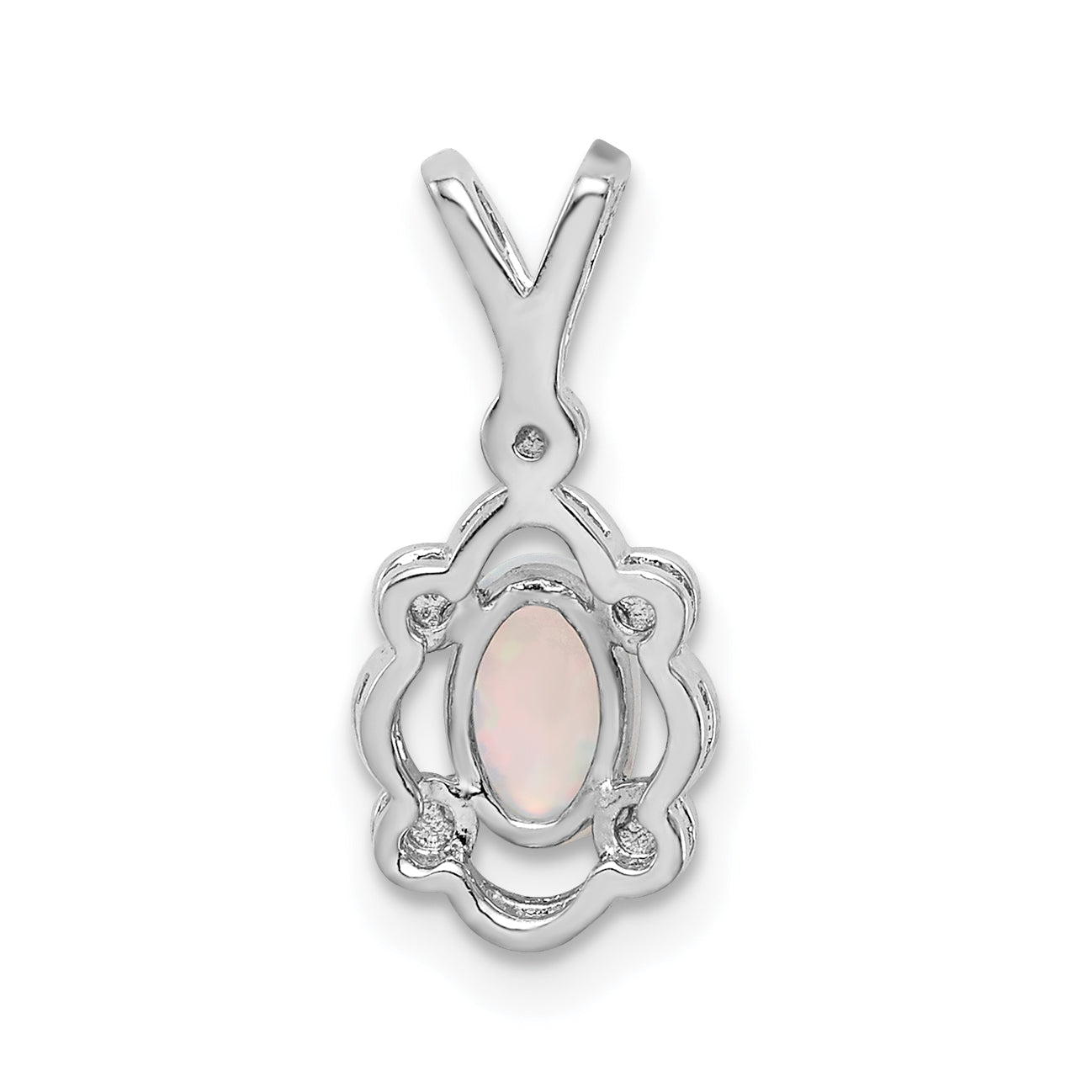 Sterling Silver Rhodium-Plated Opal and Diamond Pendant Elegant October Birthstone Charm