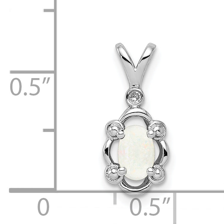 Sterling Silver Rhodium-Plated Opal and Diamond Pendant Elegant October Birthstone Charm