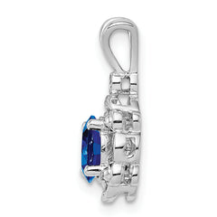 Sterling Silver Rhodium-Plated Sapphire & Diamond Pendant Polished & Elegant