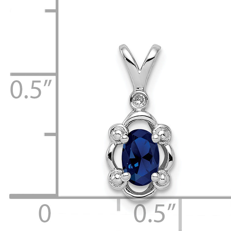 Sterling Silver Rhodium-Plated Sapphire & Diamond Pendant Polished & Elegant