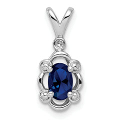 Sterling Silver Rhodium-plated Created Sapphire & Diam. Pendant