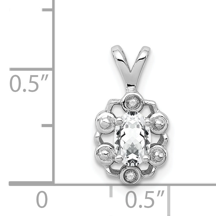 Sterling Silver Rhodium-plated White Topaz & Diam. Pendant