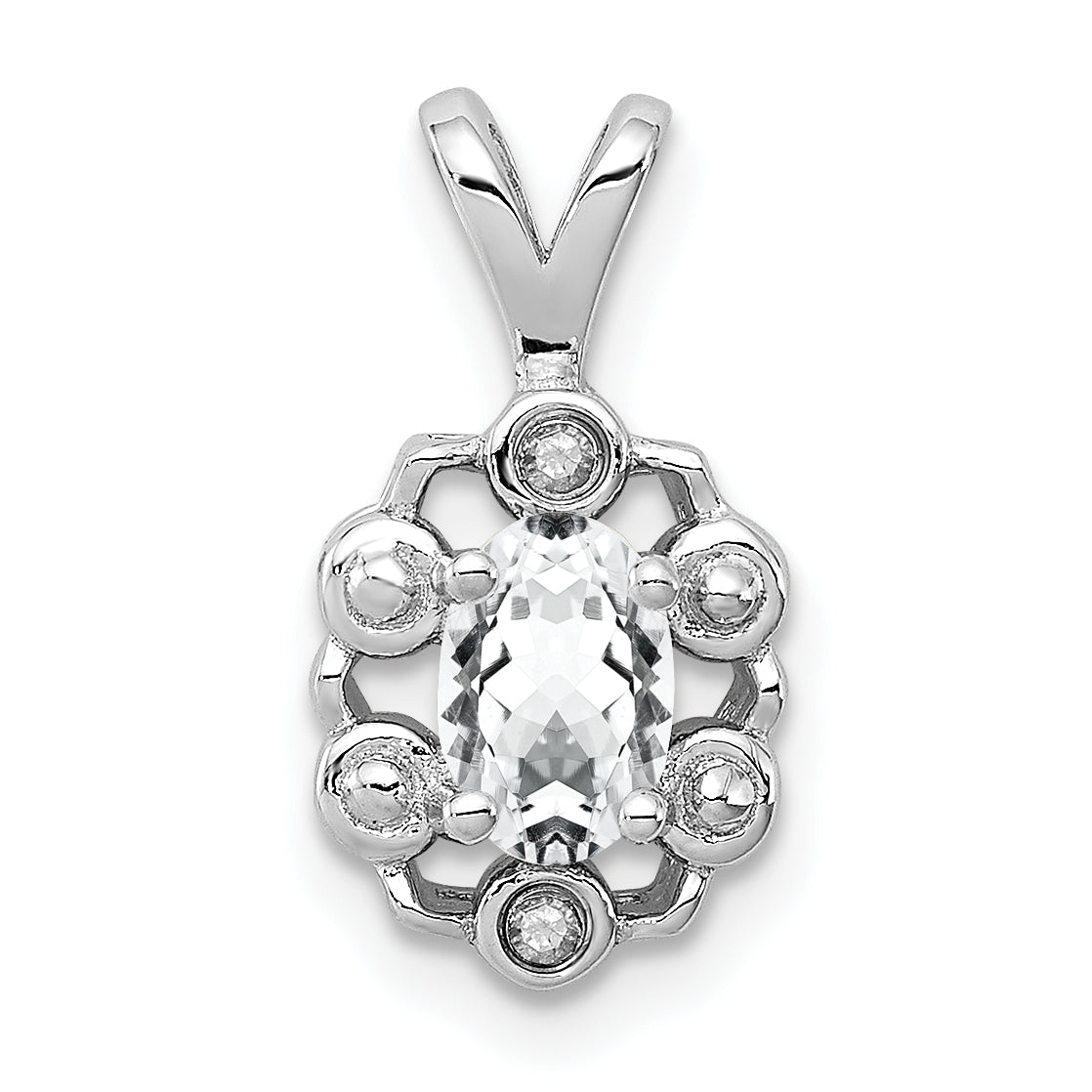 Sterling Silver Rhodium-plated White Topaz & Diam. Pendant