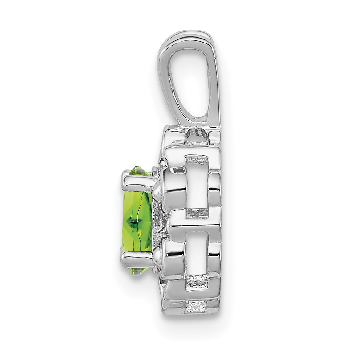 Sterling Silver Peridot & Diamond Pendant with Rhodium Polish  August Birthstone Elegant Design