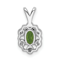 Sterling Silver Peridot & Diamond Pendant with Rhodium Polish  August Birthstone Elegant Design