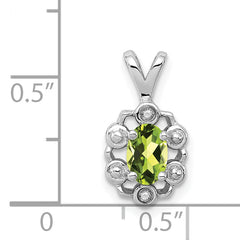 Sterling Silver Peridot & Diamond Pendant with Rhodium Polish  August Birthstone Elegant Design