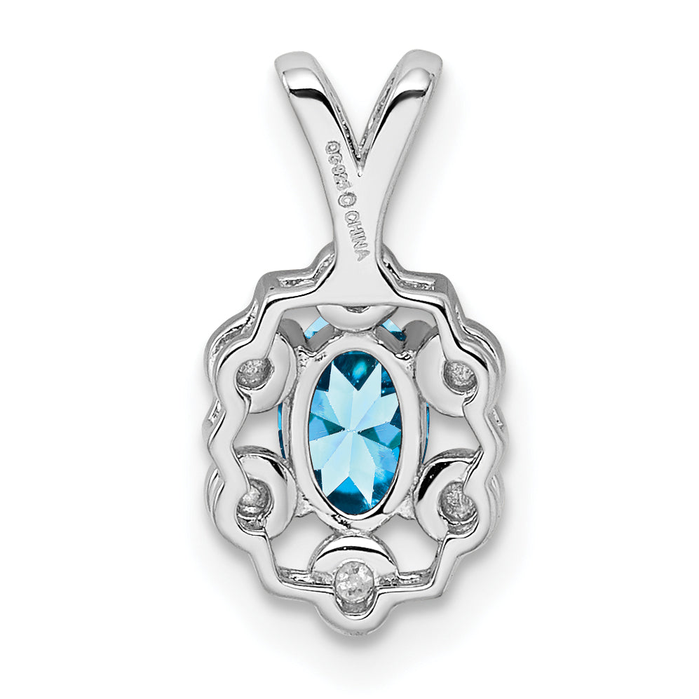 Sterling Silver Rhodium-plated Light Swiss Blue Topaz & Diam. Pendant