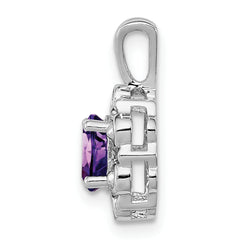 Sterling Silver Rhodium-Plated Amethyst & Diamond Pendant Elegant Birthstone Design