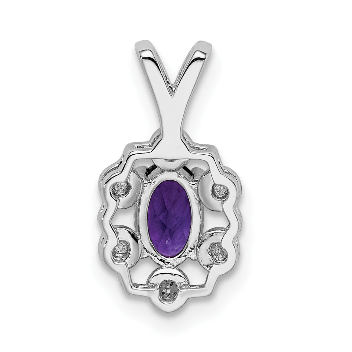 Sterling Silver Rhodium-Plated Amethyst & Diamond Pendant Elegant Birthstone Design