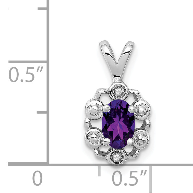 Sterling Silver Rhodium-Plated Amethyst & Diamond Pendant Elegant Birthstone Design