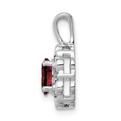 Sterling Silver Rhodium-Plated Garnet & Diamond Pendant, Polished Oval Design