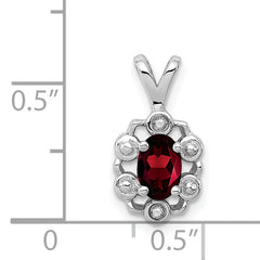 Sterling Silver Rhodium-Plated Garnet & Diamond Pendant, Polished Oval Design