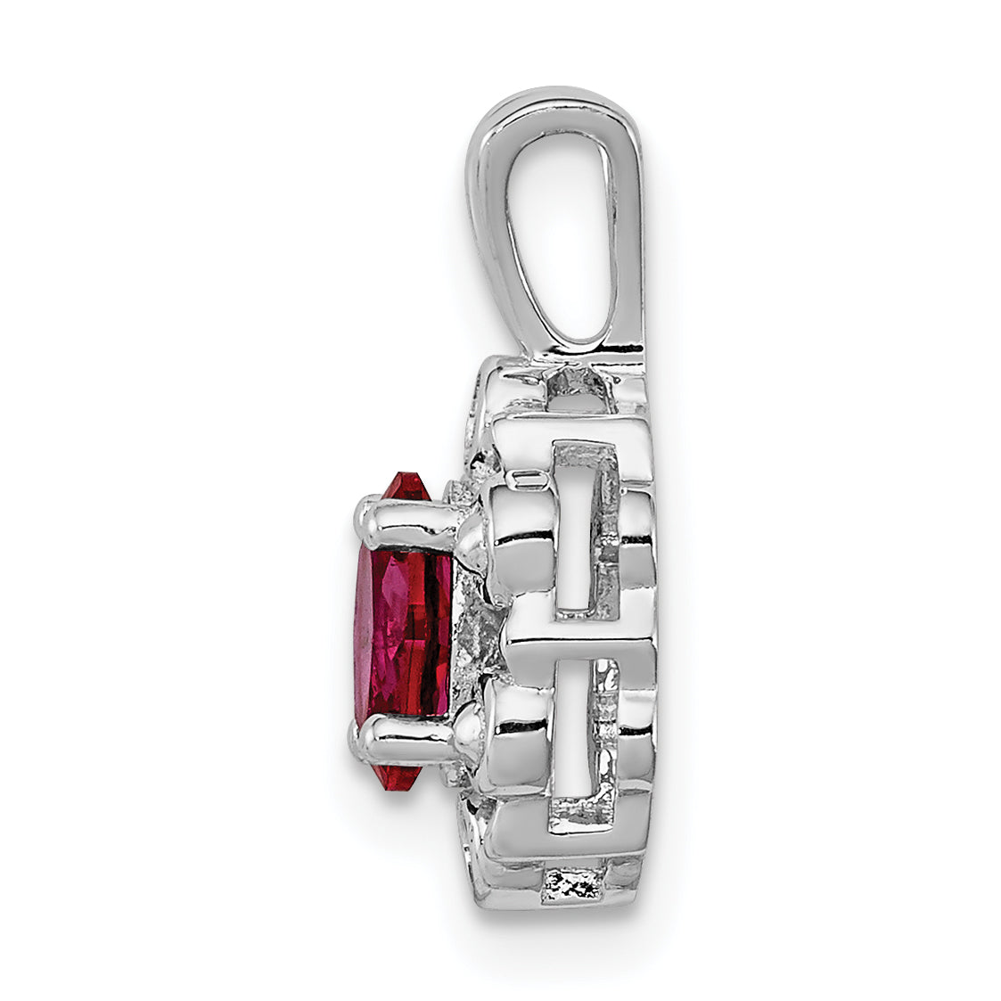 Sophia Jewelers Sterling Silver Rhodium-Plated Ruby & Diamond Birthstone Pendant