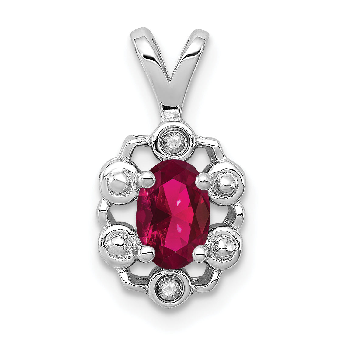 Sterling Silver Rhodium-plated Created Ruby & Diam. Pendant