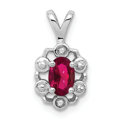 Sterling Silver Rhodium-plated Created Ruby & Diam. Pendant