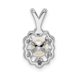 Sterling Silver Rhodium-Plated Pearl and Diamond Pendant  Elegant June Birthstone Necklace