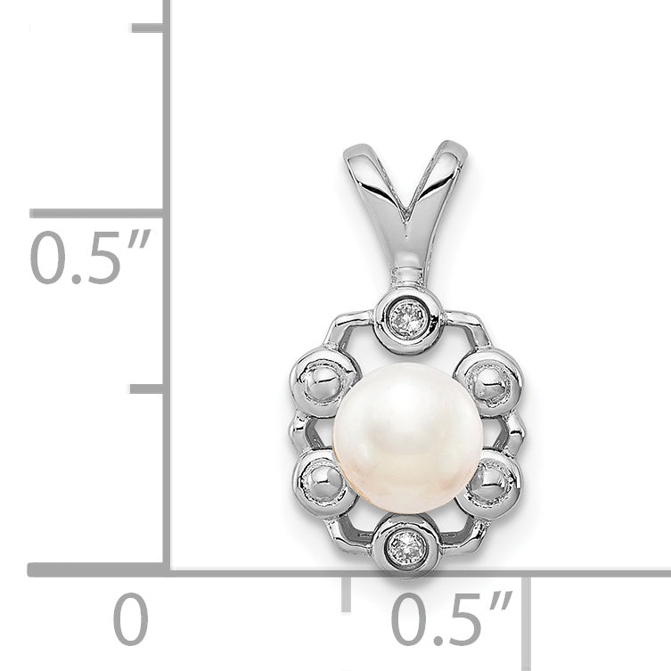 Sterling Silver Rhodium-Plated Pearl and Diamond Pendant  Elegant June Birthstone Necklace