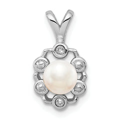 Sterling Silver Rhodium-plated FW Cultured Pearl & Diam. Pendant