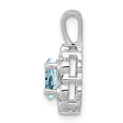 Sterling Silver Rhodium-Plated Aquamarine & Diamond Pendant  Polished, March Birthstone