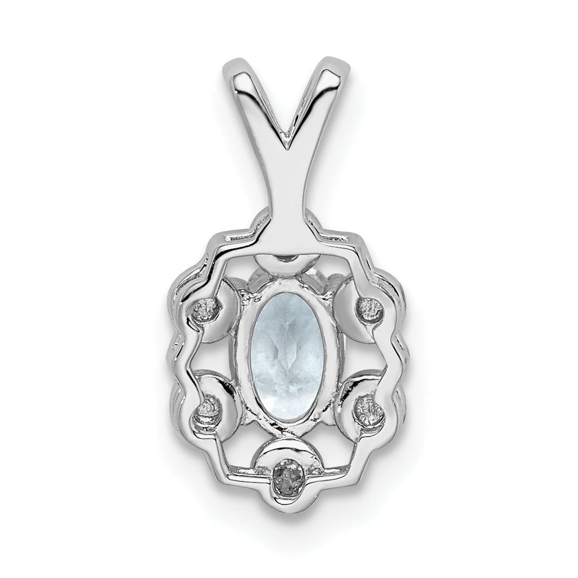 Sterling Silver Rhodium-Plated Aquamarine & Diamond Pendant  Polished, March Birthstone