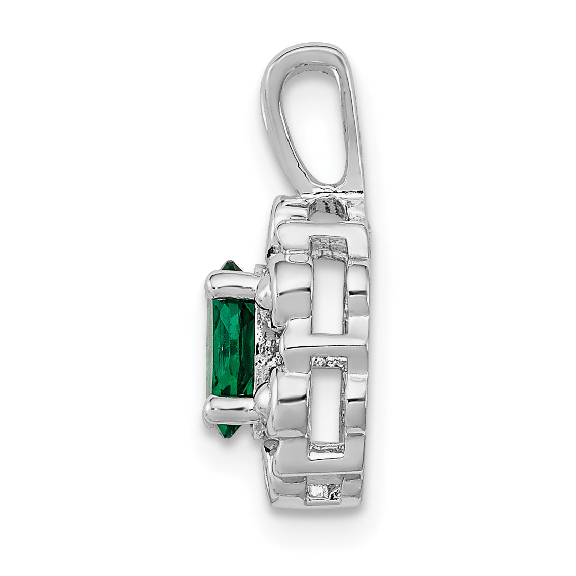 Sterling Silver Rhodium-plated Created Emerald & Diam. Pendant