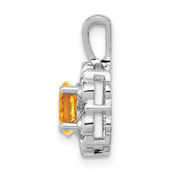 Sterling Silver Rhodium-Plated Citrine & Diamond Pendant Elegant November Birthstone Design