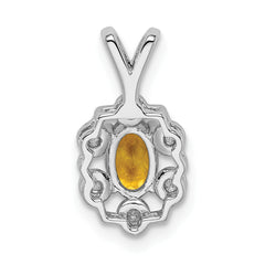 Sterling Silver Rhodium-Plated Citrine & Diamond Pendant Elegant November Birthstone Design