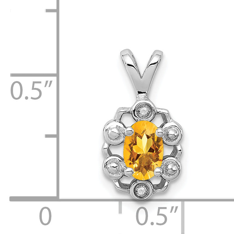 Sterling Silver Rhodium-Plated Citrine & Diamond Pendant Elegant November Birthstone Design