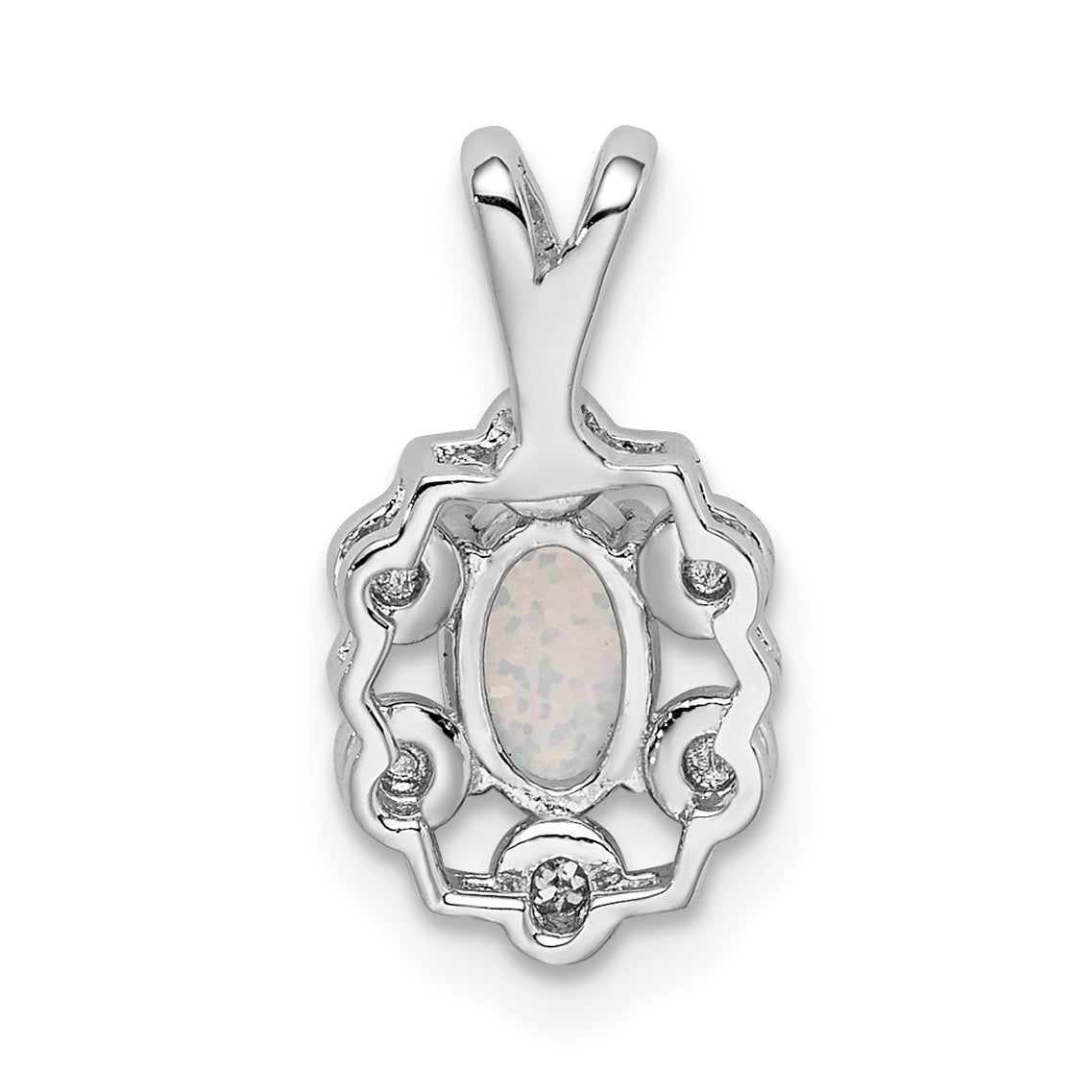 Sterling Silver 925 Opal & Diamond Pendant with Rhodium Plating  Elegant October Birthstone