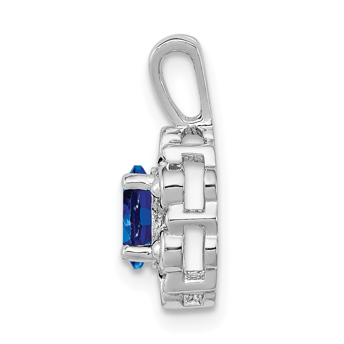 Sterling Silver Rhodium-Plated Sapphire & Diamond Pendant – Elegant September Birthstone