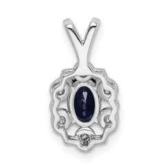 Sterling Silver Rhodium-Plated Sapphire & Diamond Pendant – Elegant September Birthstone