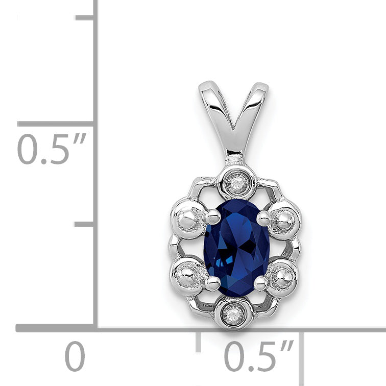 Sterling Silver Rhodium-Plated Sapphire & Diamond Pendant – Elegant September Birthstone