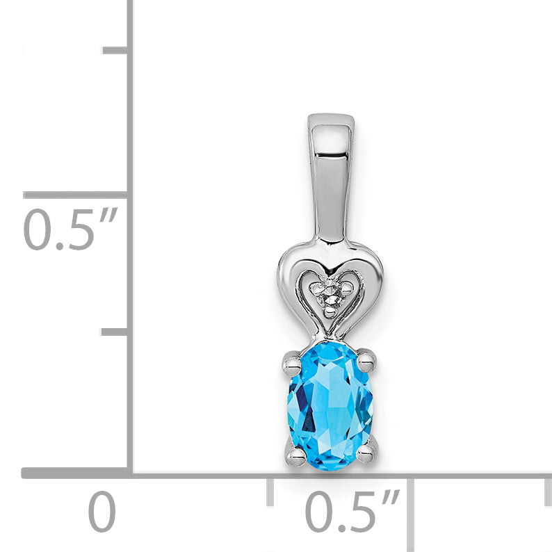 Sterling Silver Blue Topaz and Diamond Pendant with Rhodium-Plated Finish