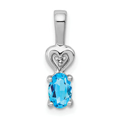 Sterling Silver Rhodium-plated Light Swiss Blue Topaz & Diam. Pendant