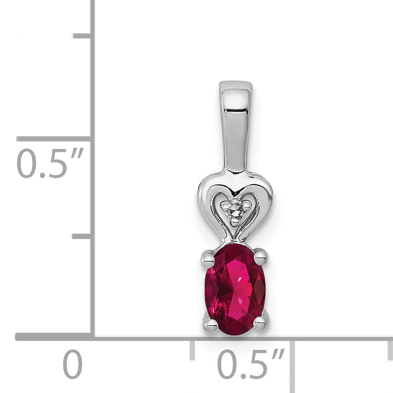 **Sterling Silver Rhodium-Plated Ruby and Diamond Pendant – Elegant July Birthstone Design**