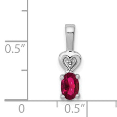 **Sterling Silver Rhodium-Plated Ruby and Diamond Pendant  Elegant July Birthstone Design**