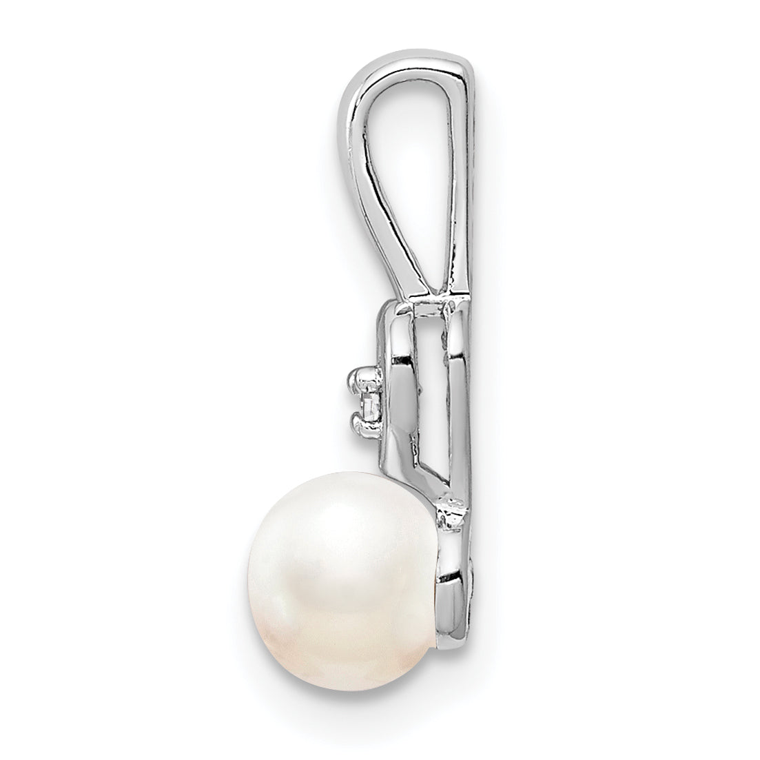 Sterling Silver Rhodium-Plated Freshwater Pearl & Diamond Pendant Polished Elegant Design